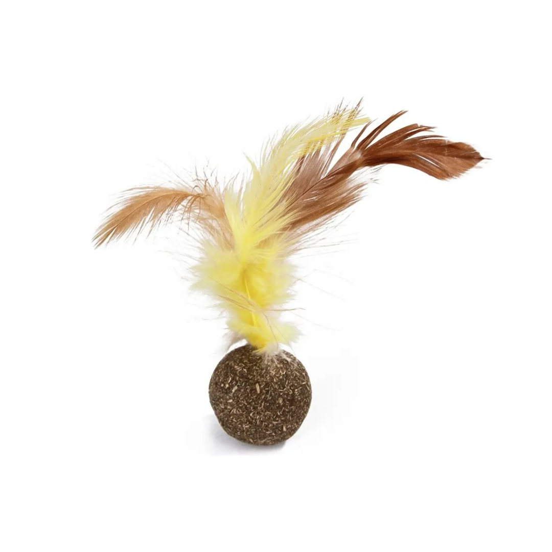Juguete para Gato Pelota de Hierba Gatera con Plumas