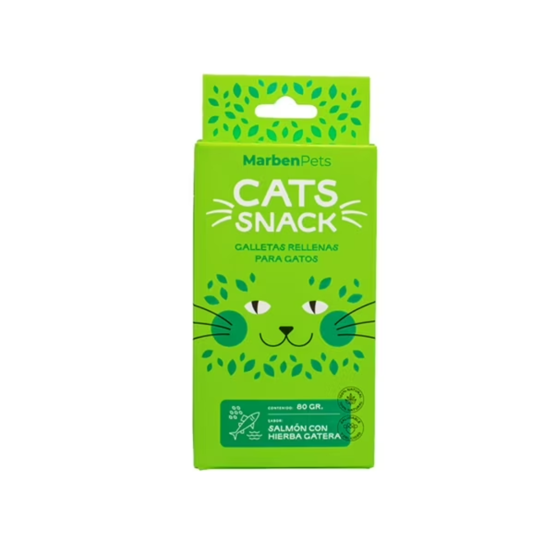 MarbenPets Cats Snack Galletas Rellenas Salmón con Hierba Gatera